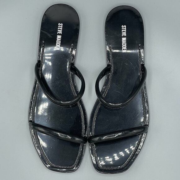 Steve‎ Madden Women's Black Jelly Slide Sandals Size 7 Minimalist Squared Toe - Picture 1 of 10
